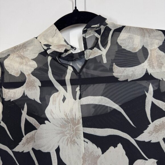 All Saints Floral Sheer Mesh Bodysuit Black Beige Size 2 Long Sleeve Top - Picture 13 of 16